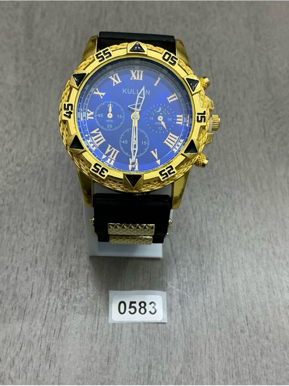 Kullan Men's Gold-Tone Case Blue Dial Sport Watch